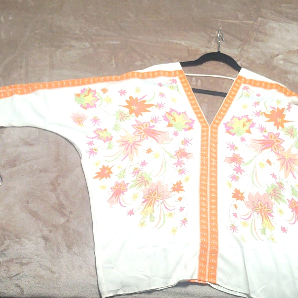 Rose & Olive Women's Cream and Orange Floral Blouse